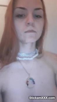 Blonde wearing orange gym crop top revealing her firm tits on Omegle scene