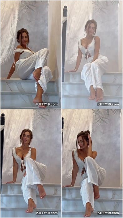 Anyuta Pujalina bikini model posing in sexy white costume without bra and panties. Funny girl from Russia!