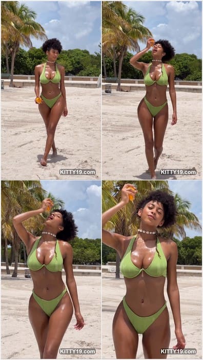 Briana Smith nude posing on the beach with her amazing black body, natural boobs and hot fit ass! She is incredible girl!