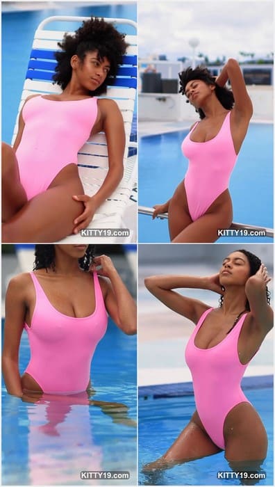 Briana Smith model posing in pink bikini and wet pusst. Her ass and tits need cumshot now. Can you fuck her holes buddy?