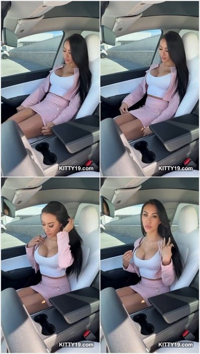 Corrie Yee pussy so wet in the tesla without panties. Corrie waiting her boyfriend for make blowjob now.