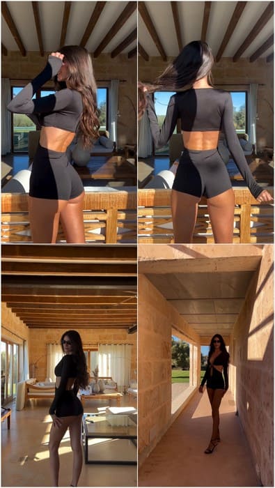 Zurine Aspiunza onlyfans long legs model posing in sexy pants without panties. I see her cameltoe pussy lips and need lick her.