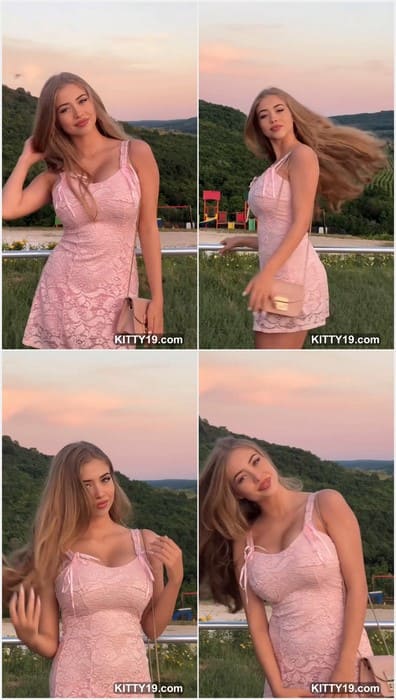 Alina Bernevec tits and pussy in sexy pink dress. Alina posing without panties, her pussy so wet now and dirty! Get it leak now.