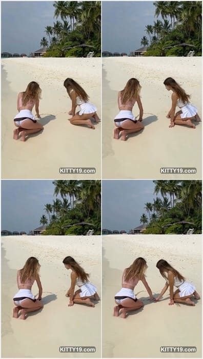 Christin Black topless girl and naked ass model posing with her better lesbian friend on the beach. Get it now!