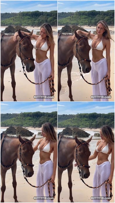 Emily Venz nude sexy model posing in hot bra with her horse. Beauty model and no nude girl on leaked private video.